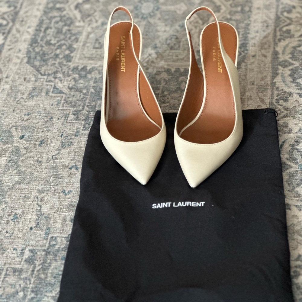 YSL Saint Laurent Opyum Beige Slingback Heels Size 38 w/Dustbag